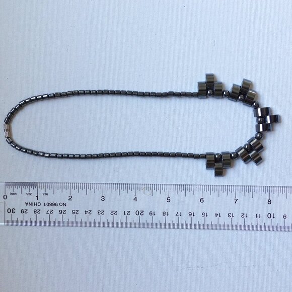 Hematite Necklace with Geometric Design - Picture 2 of 7